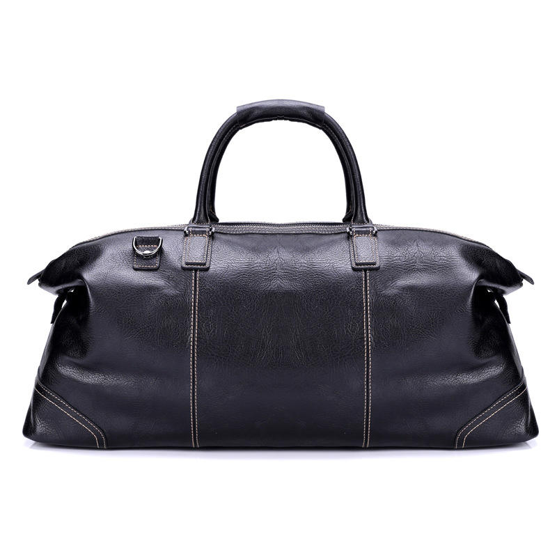Black Leather Travel Duffle Bag