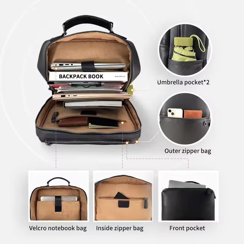 Modern Black Leather Backpack