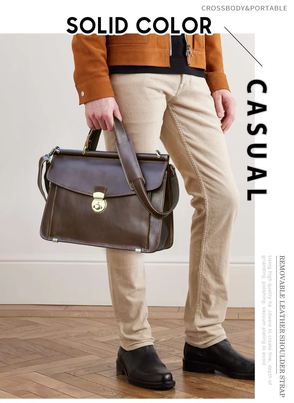 Italian Vegetable Tanned Leather Portable Briefcase