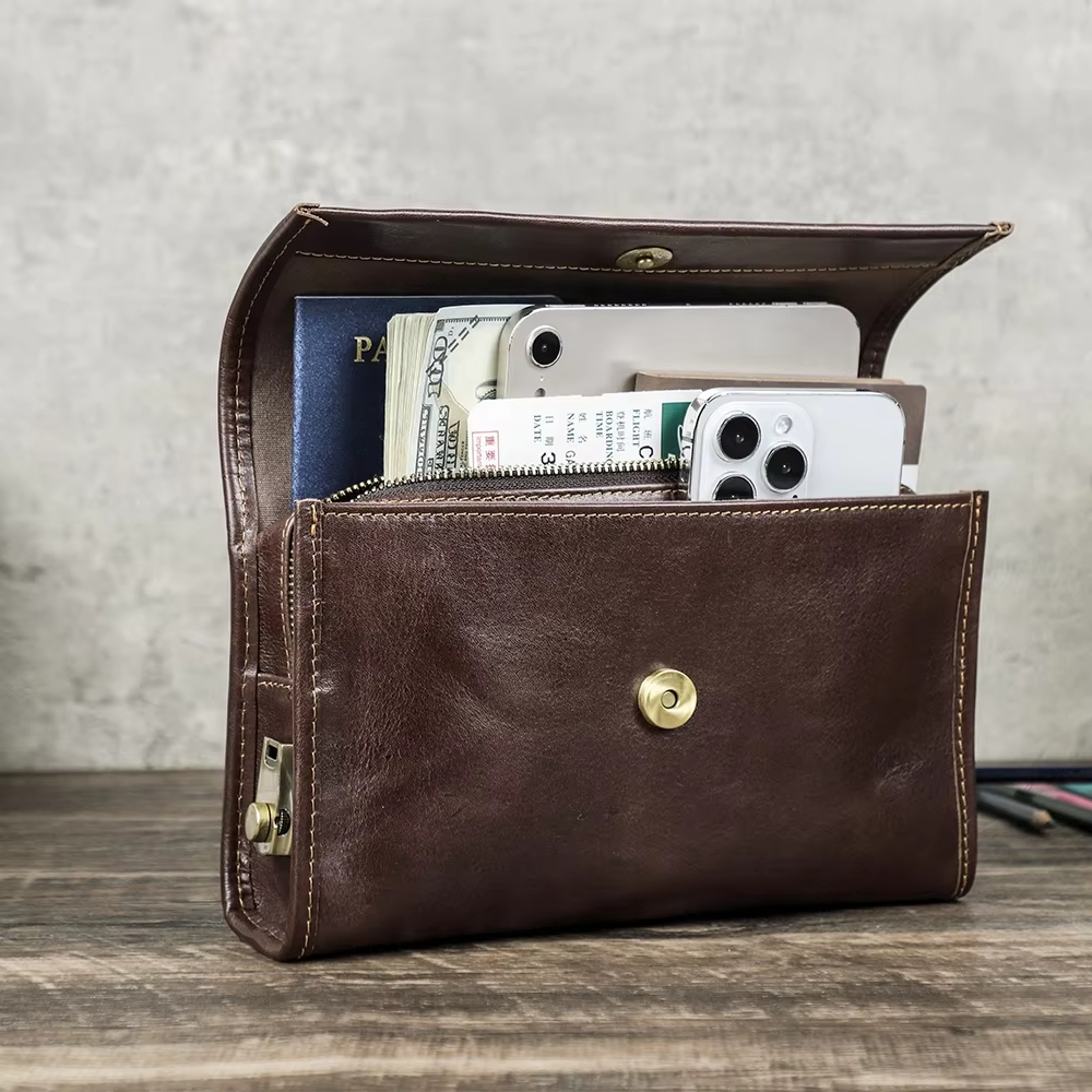 Leather Wristlet Clutch Bag