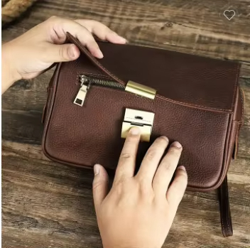 Leather Wristlet Clutch Bag