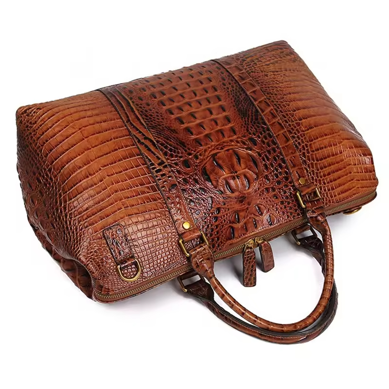 Genuine Leather Crocodile Pattern Travel Bag