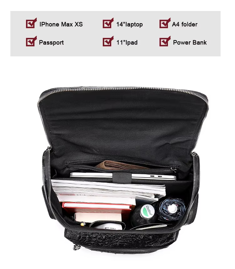 Black Crocodile Pattern Leather Backpack