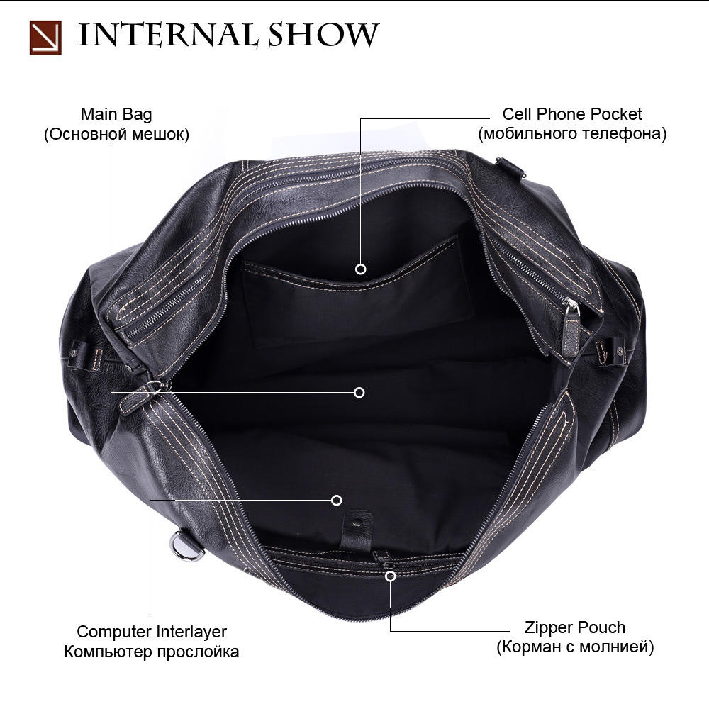 Black Leather Travel Duffle Bag