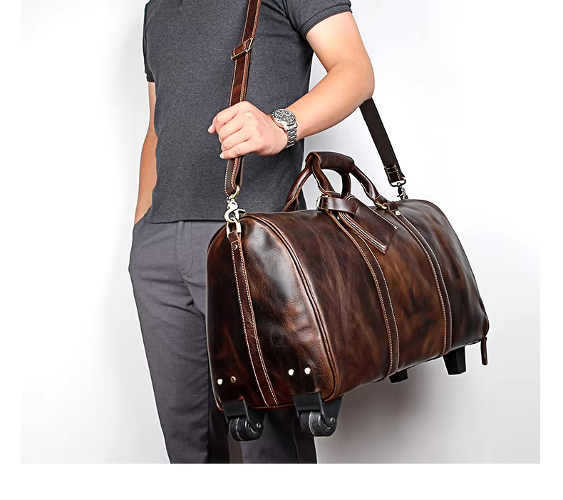 Leather Travel Rolling Duffel Bag