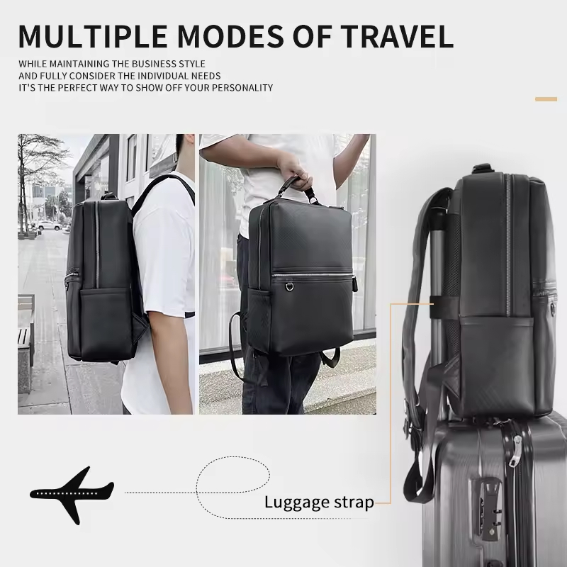 Modern Black Leather Backpack