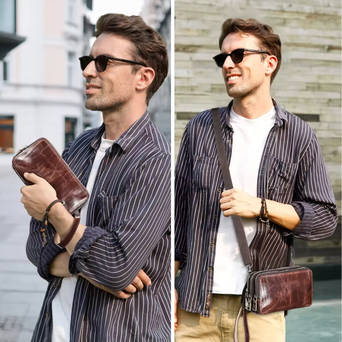 Men's Vintage Brown Leather cluth bag