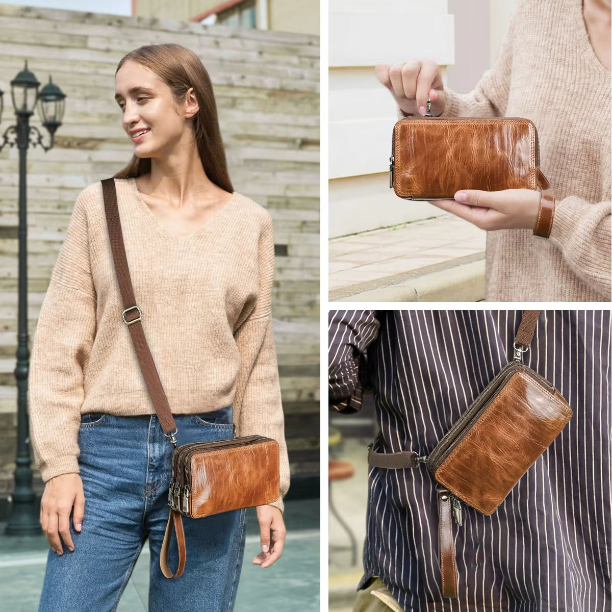 Men's Vintage Brown Leather cluth bag
