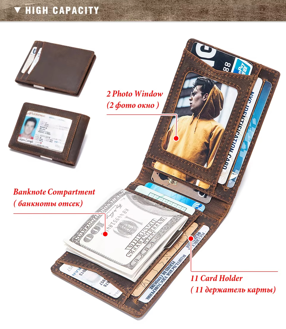 Men's Slim Brown Leather Wallet card holder