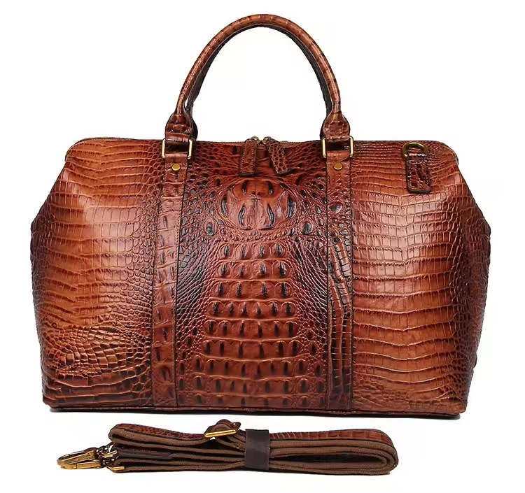 Genuine Leather Crocodile Pattern Travel Bag