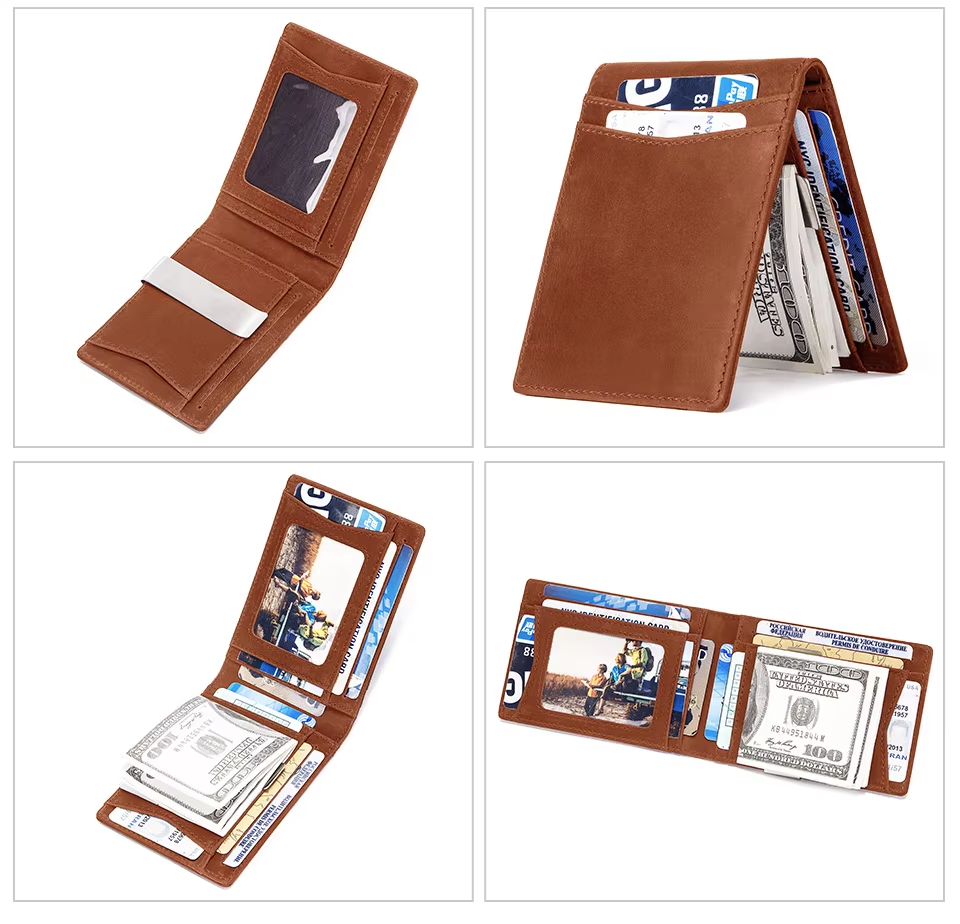 Men's Slim Brown Leather Wallet card holder