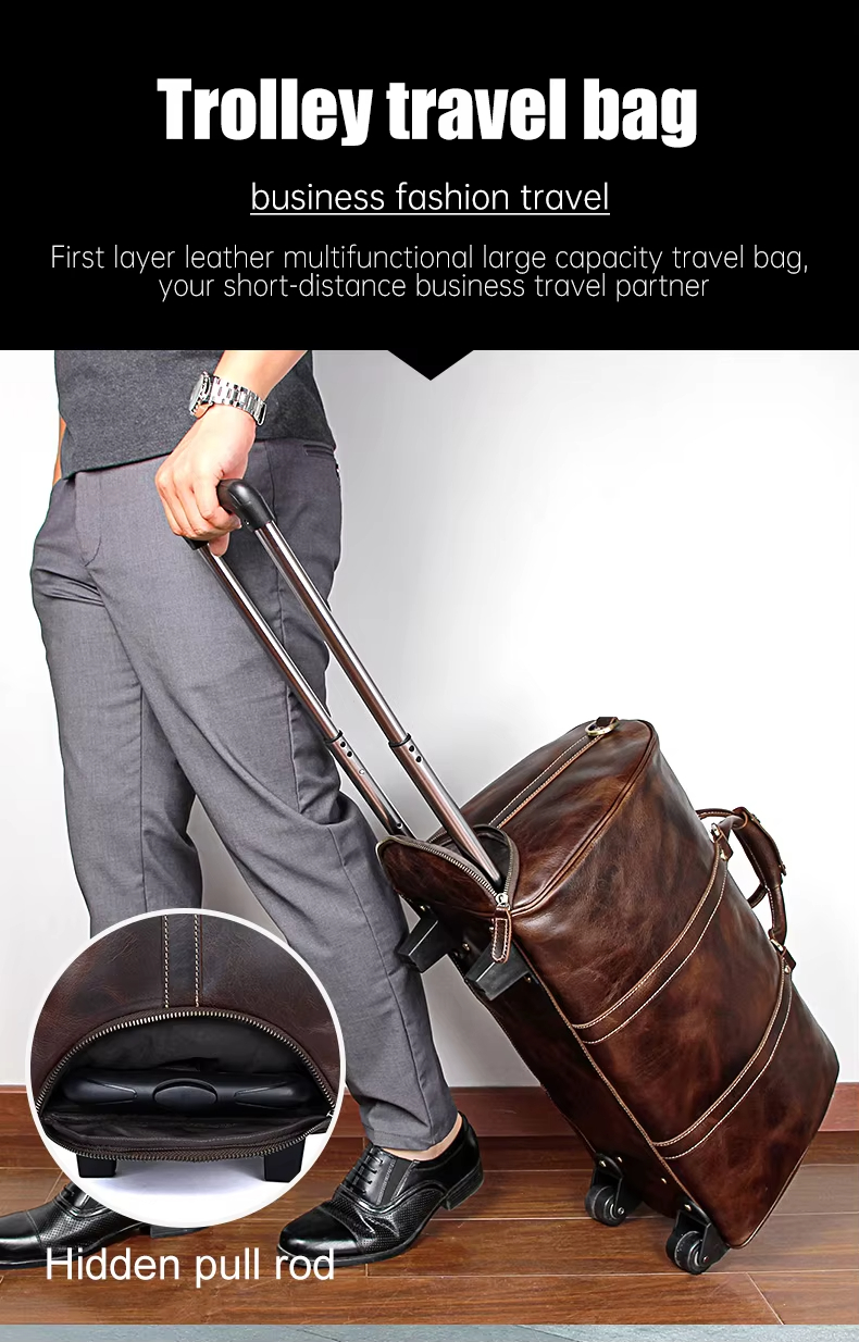 Leather Travel Rolling Duffel Bag