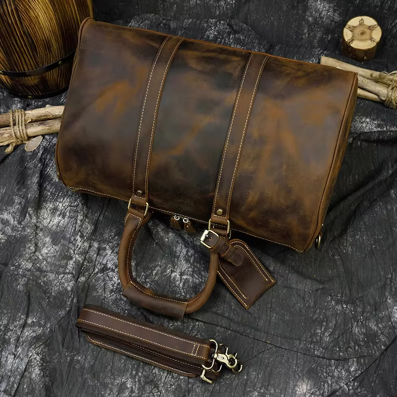 Vintage Leather Travel Duffel Bag