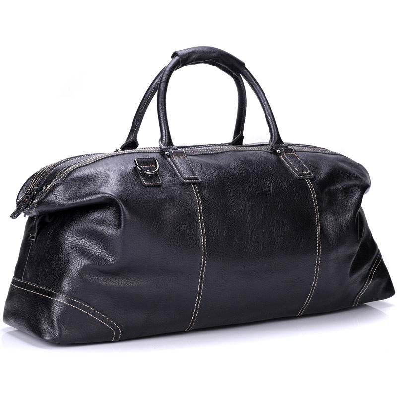 Black Leather Travel Duffle Bag