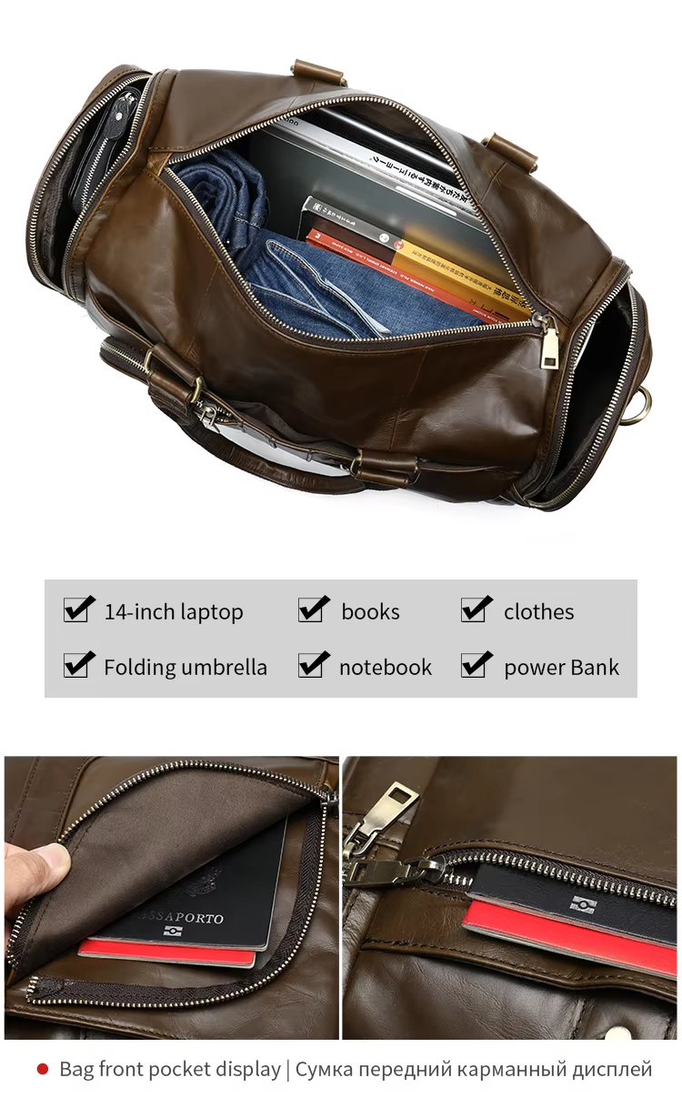 Men's leather travel bag