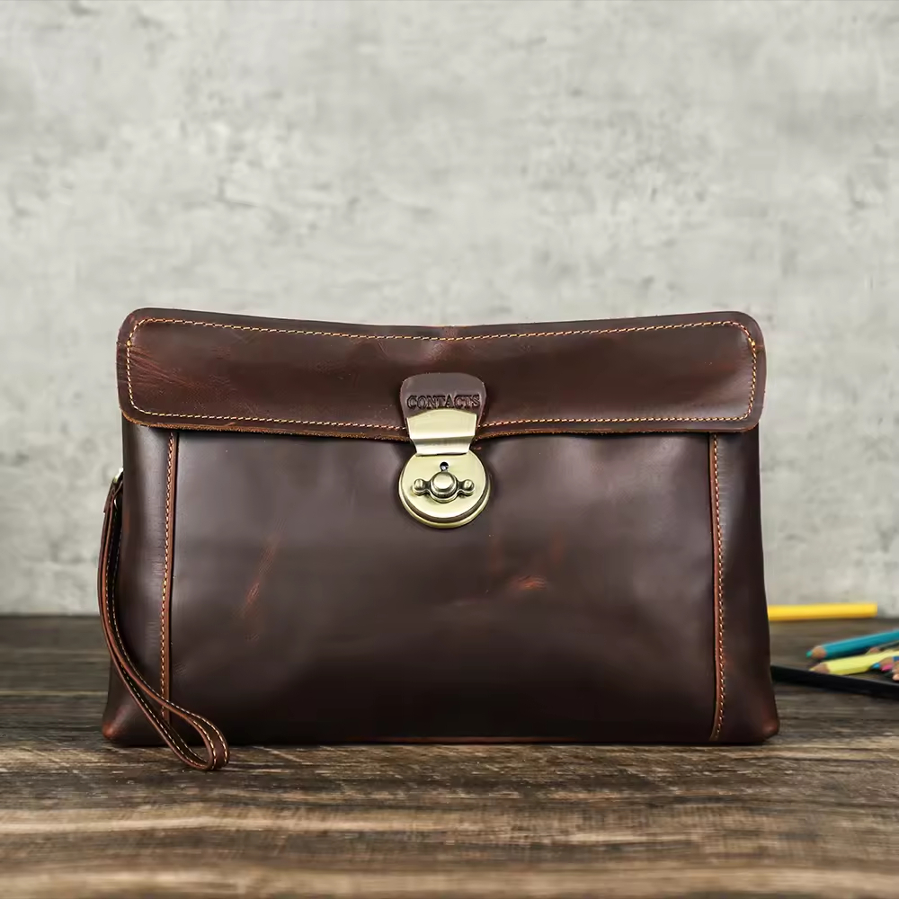 Leather Wristlet Clutch Bag