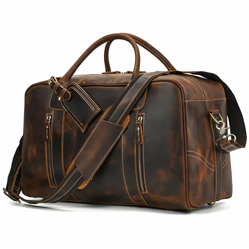 Vintage Leather Travel Duffel Bag