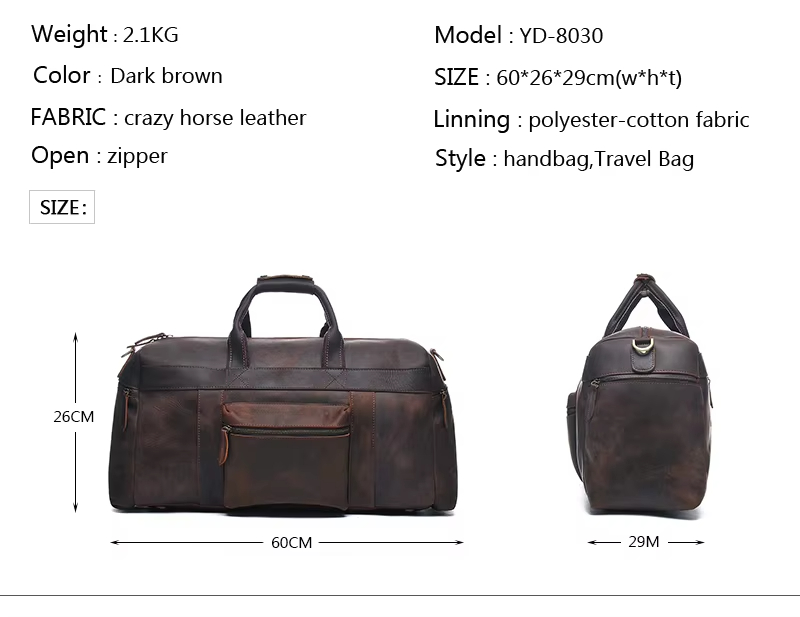 Vintage Leather Travel Duffel Bag