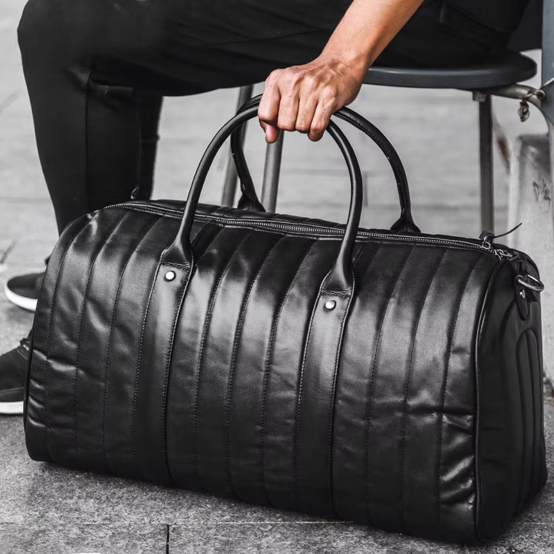 Black Leather Travel Duffle Bag