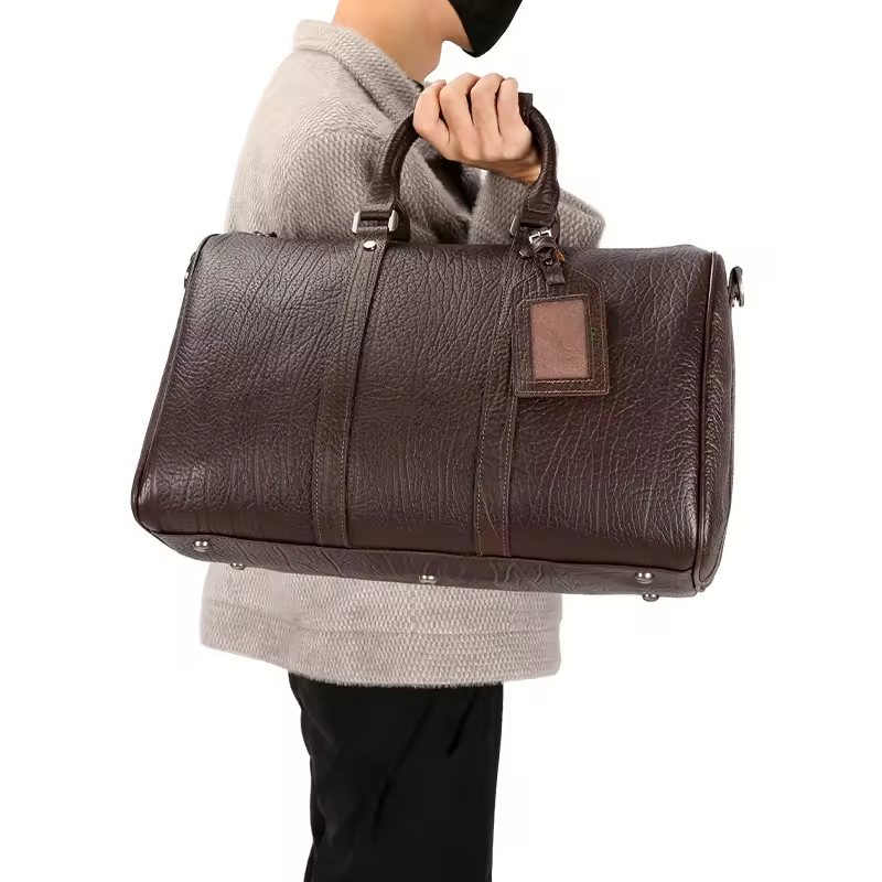Brown Leather Travel Duffle Bag