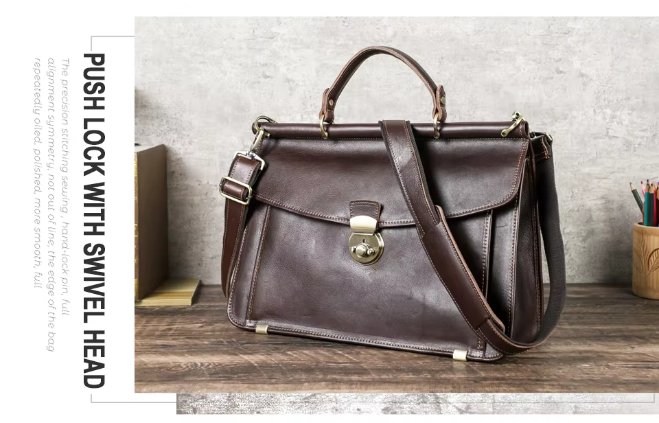 Italian Vegetable Tanned Leather Portable Briefcase