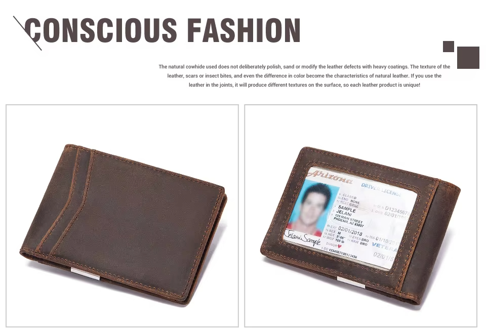 Men's Slim Brown Leather Wallet card holder