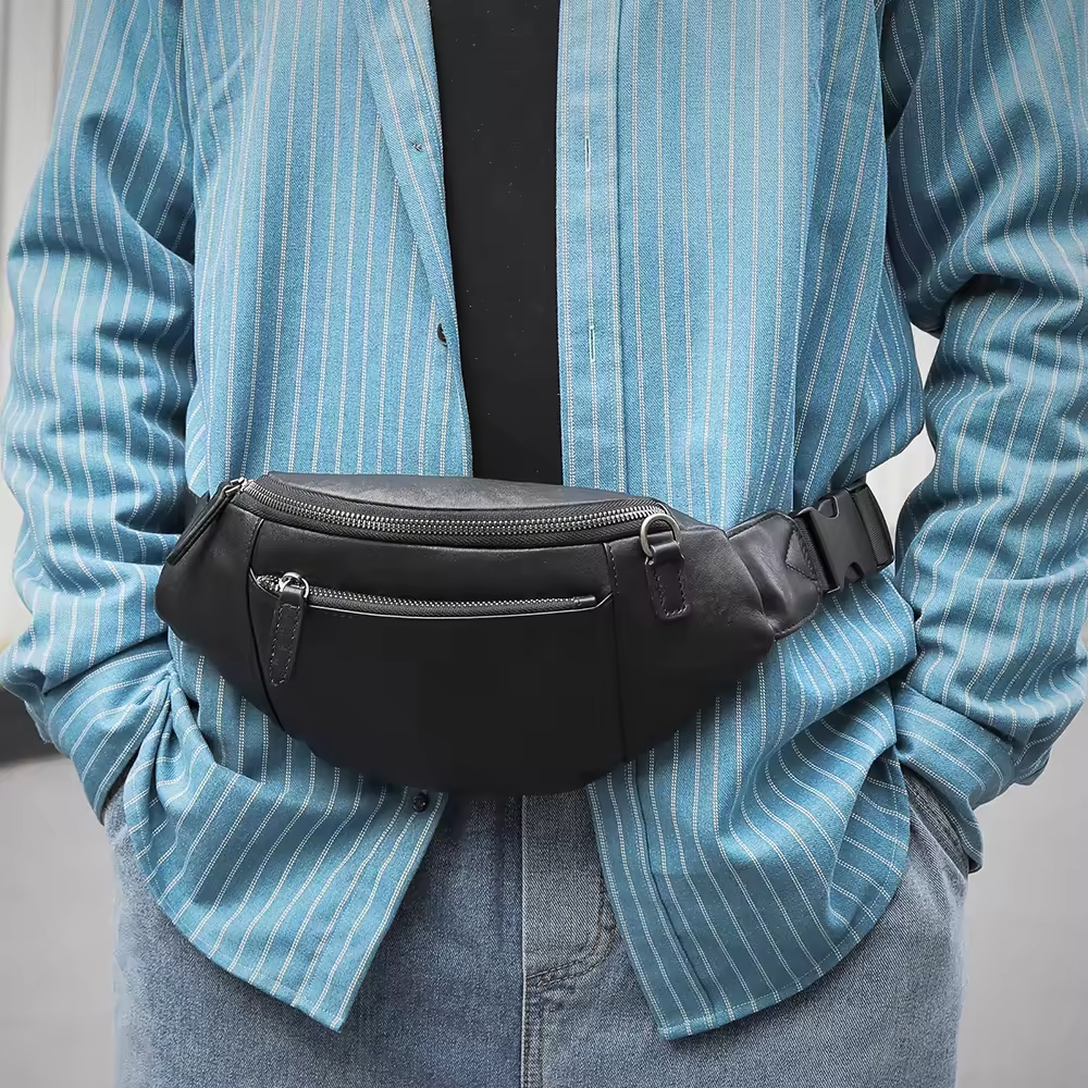 Black Leather Waist Bag