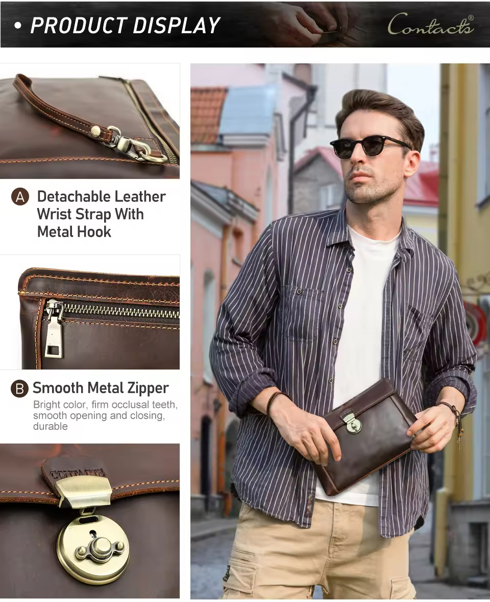 Leather Wristlet Clutch Bag