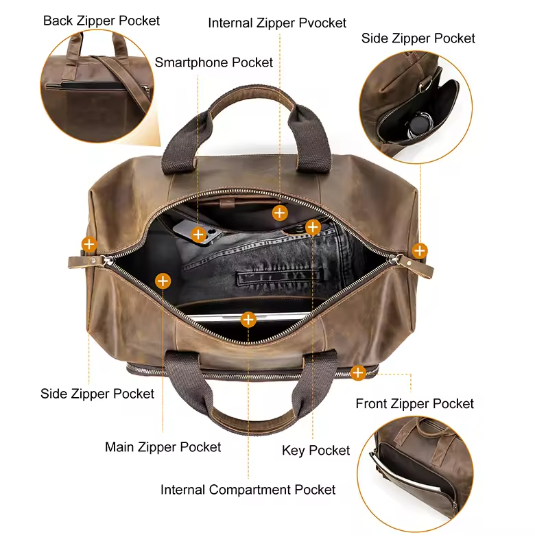 Leather Travel Duffel Bag