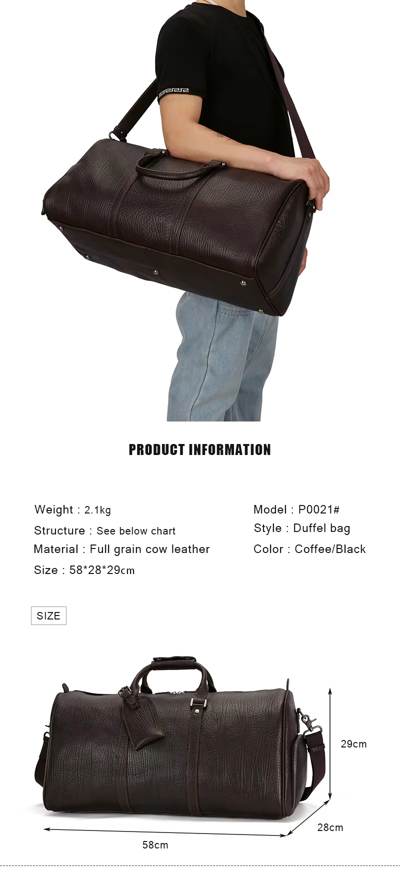Full Grain Leather Duffel Bag