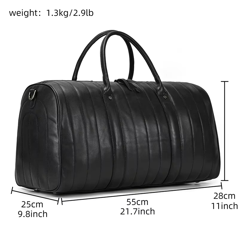 Black Leather Travel Duffle Bag