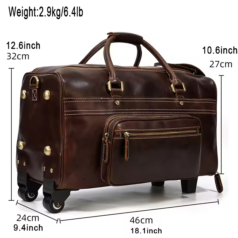 Vintage Leather Rolling Duffle Bag