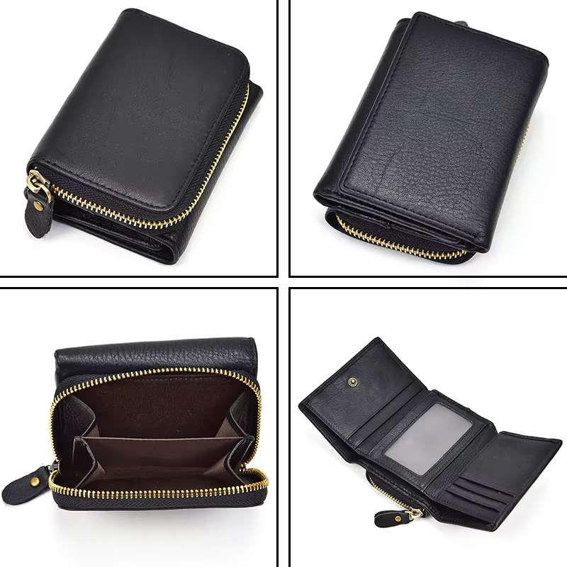 Black Leather Zipper Wallet