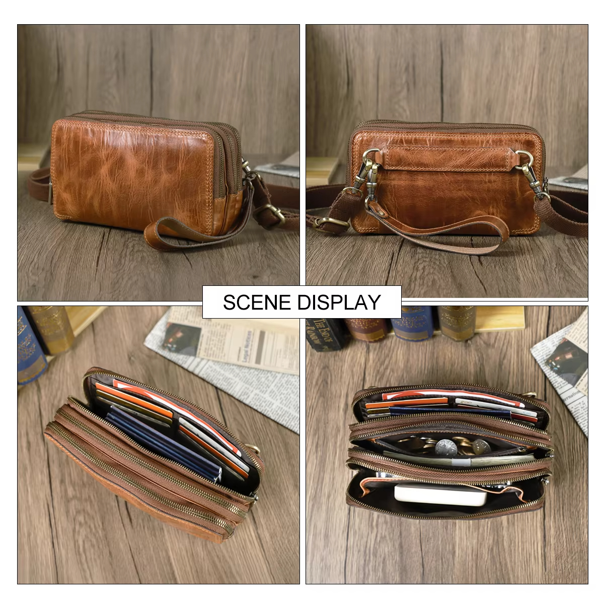 Men's Vintage Brown Leather cluth bag