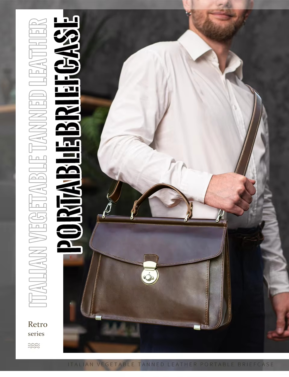 Italian Vegetable Tanned Leather Portable Briefcase