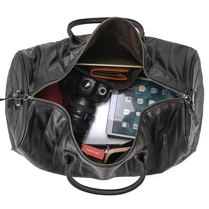 Black Leather Travel Duffle Bag