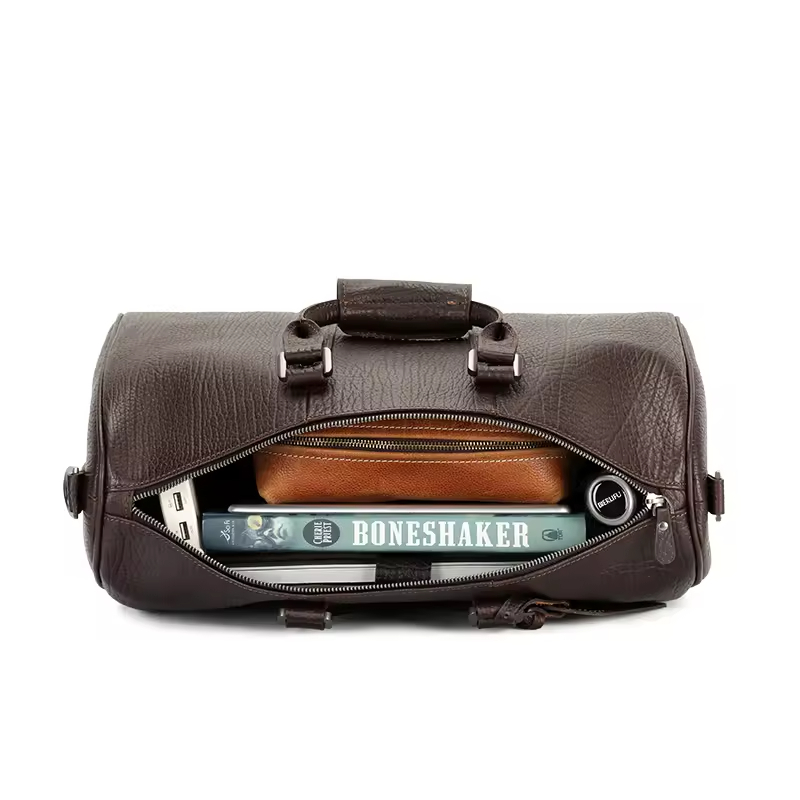 Brown Leather Travel Duffle Bag
