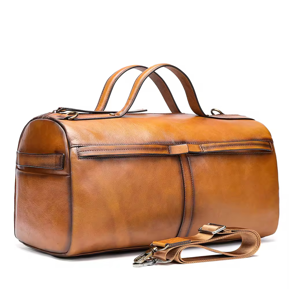 Brown Leather Travel Duffel Bag