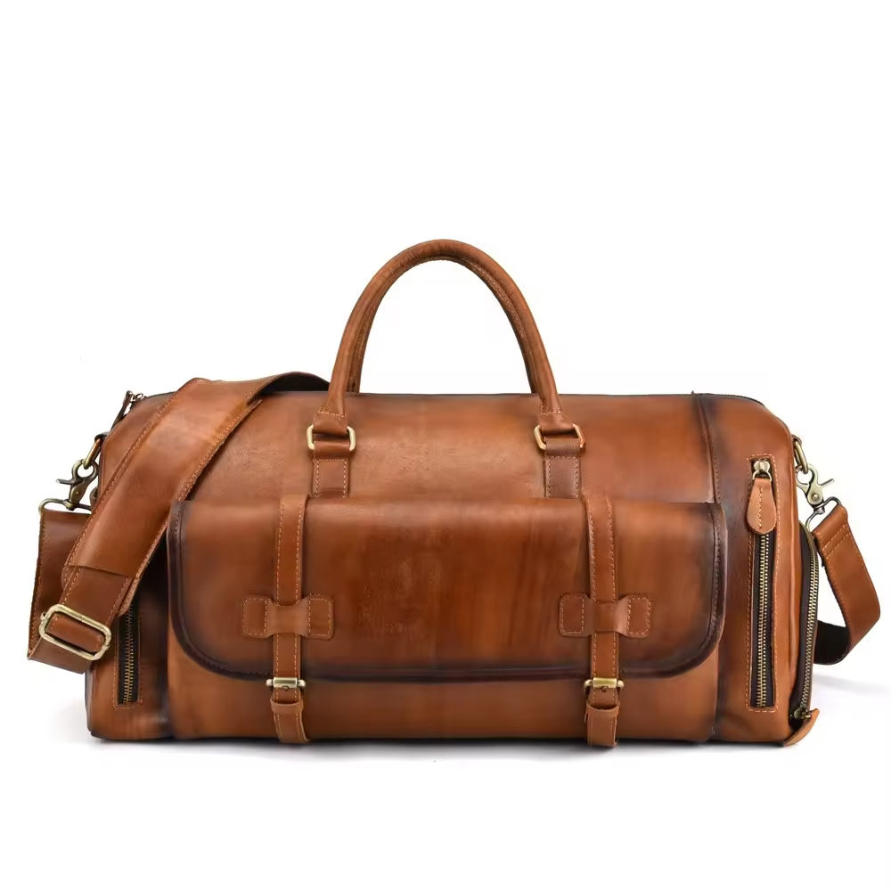 Vintage Leather Travel Duffel Bag