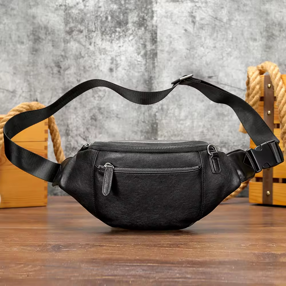 Black Leather Waist Bag