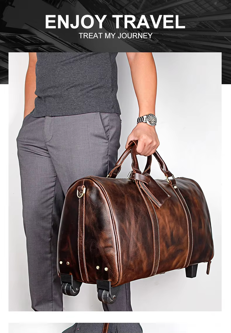Leather Travel Rolling Duffel Bag
