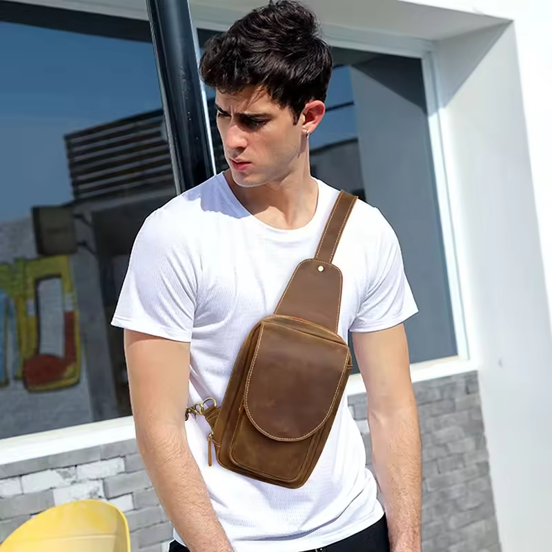 Brown Leather Crossbody Sling Bag