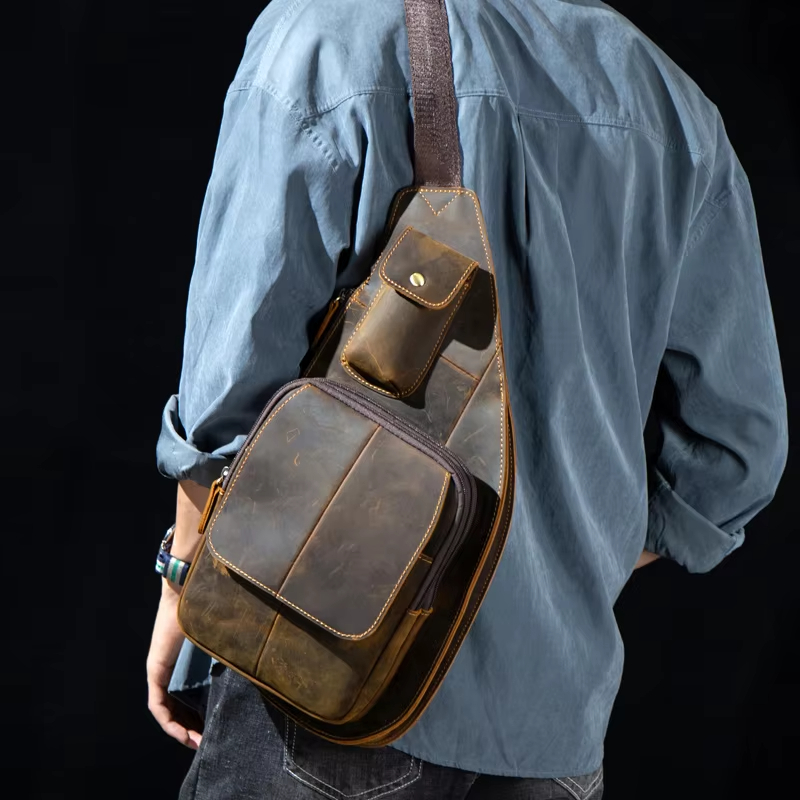 Vintage Leather Crossbody Sling Bag