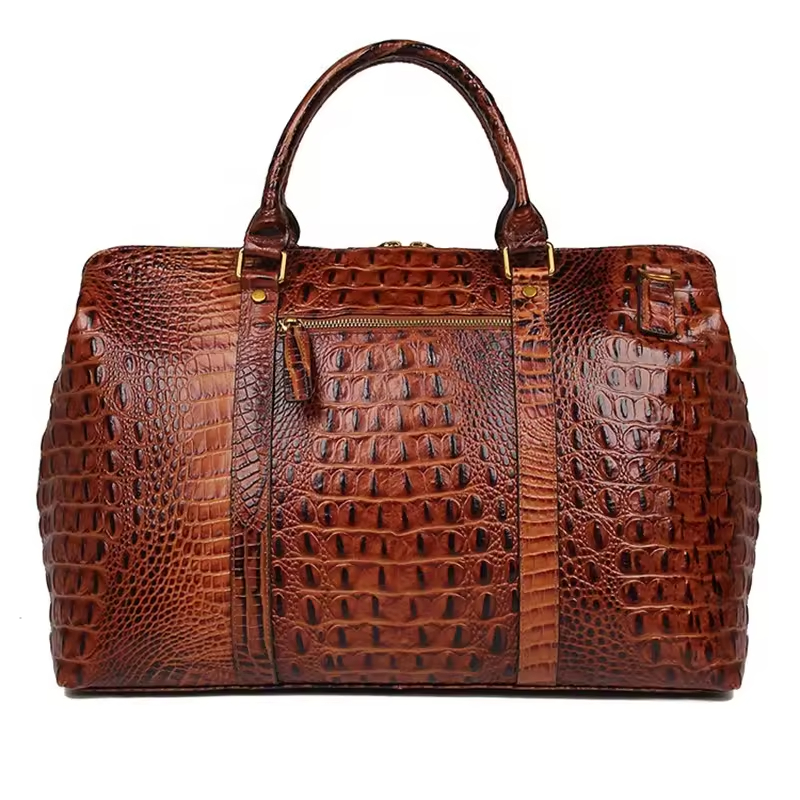 Genuine Leather Crocodile Pattern Travel Bag