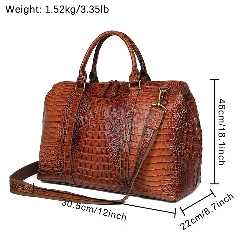 Genuine Leather Crocodile Pattern Travel Bag