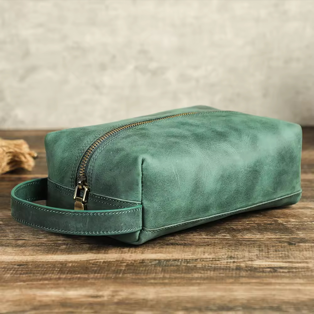 Green Leather Toiletry Bag