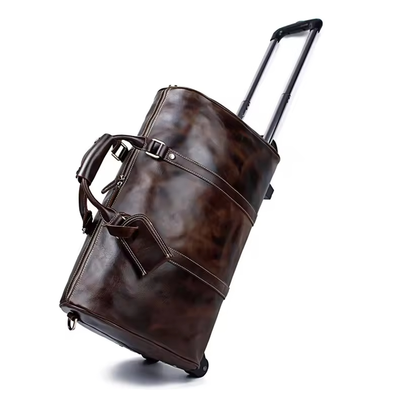 Leather Travel Rolling Duffel Bag
