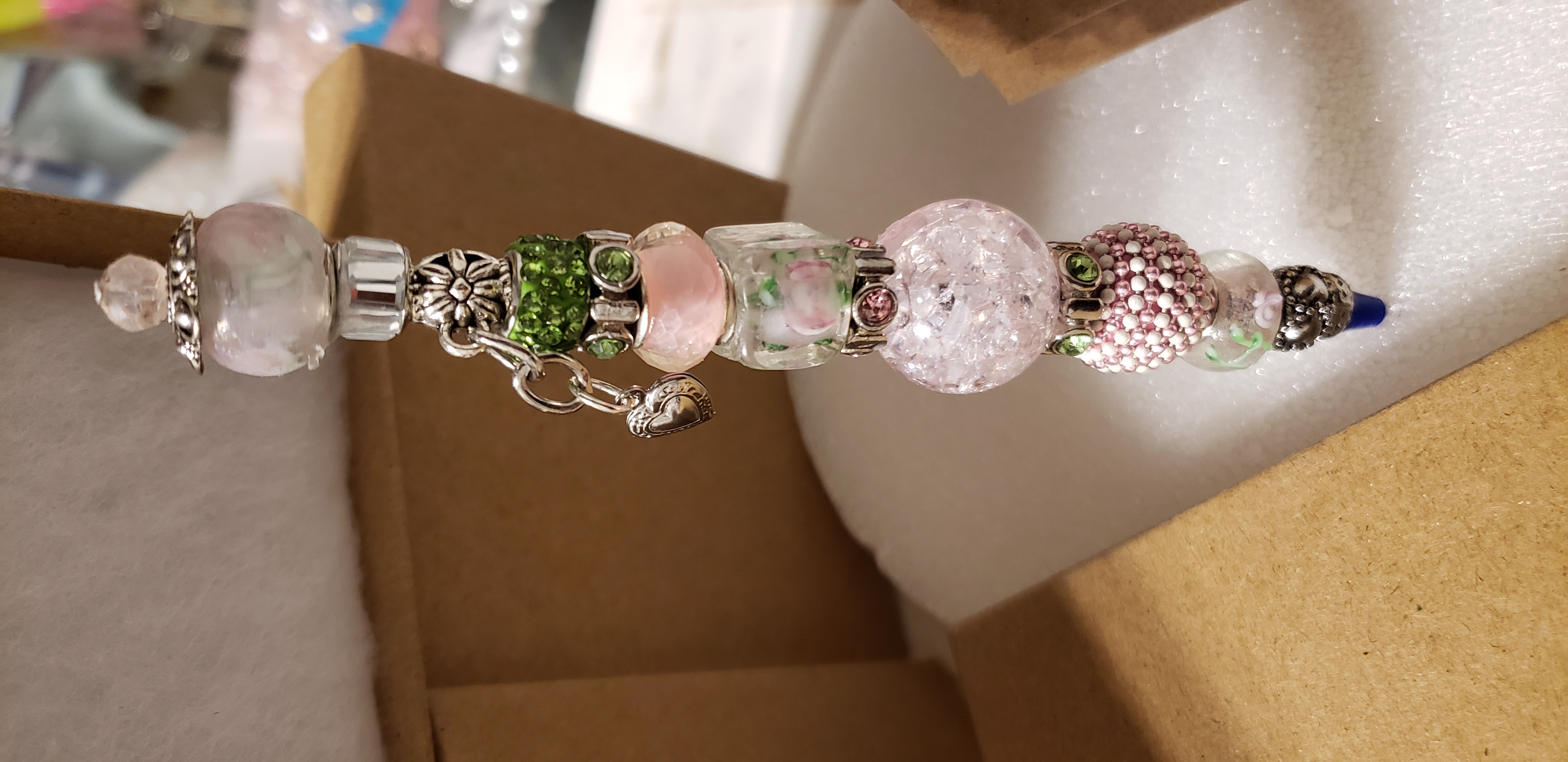 Set - Pink and Green "Heart Felt Ink Pen" With Matching Pink and Green "Key To My Heart Bracelet" Set