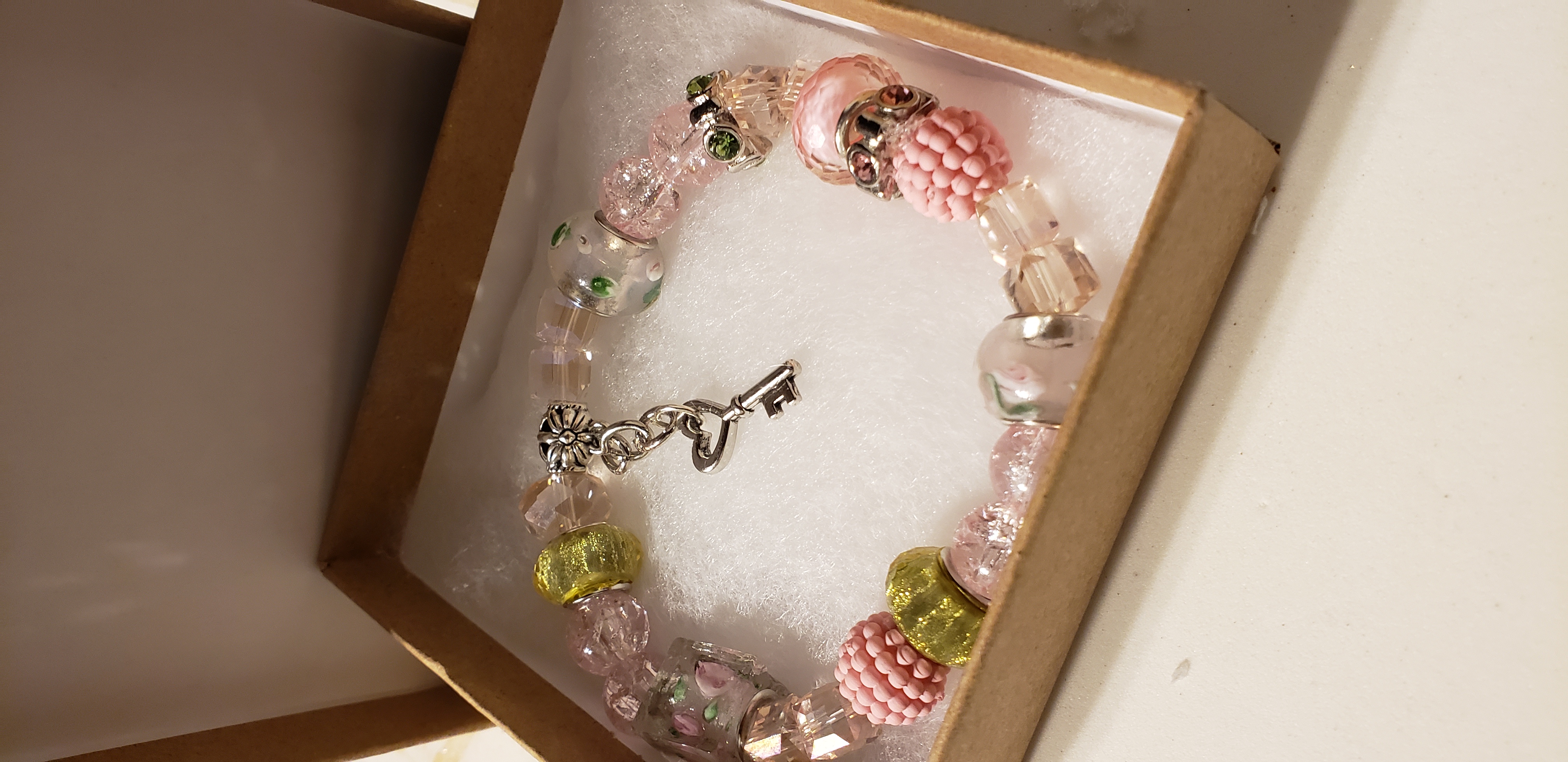 Set - Pink and Green "Heart Felt Ink Pen" With Matching Pink and Green "Key To My Heart Bracelet" Set