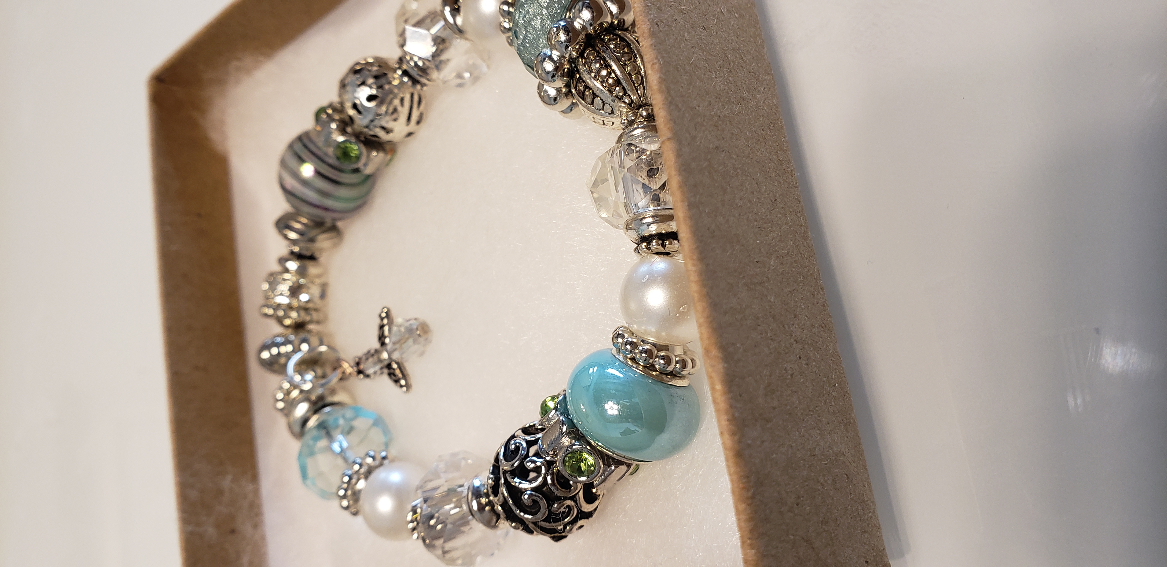 Turquois Beaded Bracelet with Angel Charm